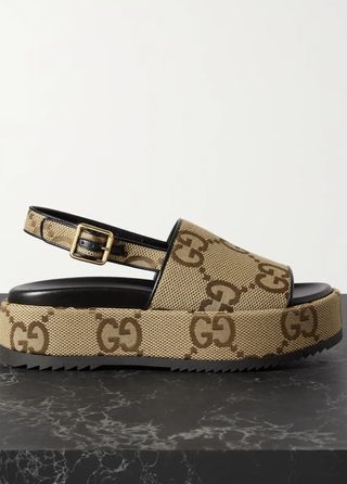 Gucci + Angelina Logo-Jacquard Canvas Slingback Platform Sandals