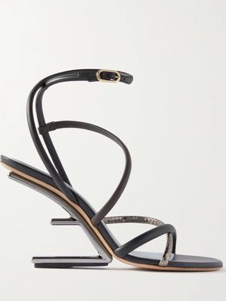 Fendi + Fend First Smooth and Metallic Snake-Effect Leather Sandals