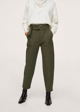 Mango + Belt High-Waist Trousers