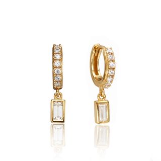 Lily & Roo + Gold Diamond Style Baguette Drop Huggie Hoop Earrings