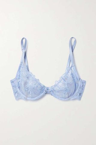 Fleur Du Mal + Lily Satin-Trimmed Embroidered Stretch-Tulle Underwired Soft-Cup Bra