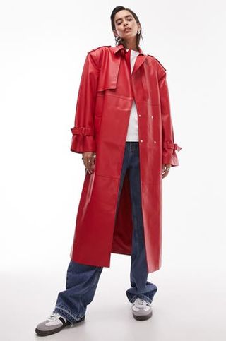 Topshop + Belted Faux Leather Trench Coat