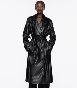 Zara + Belt Faux Leather Trench Coat