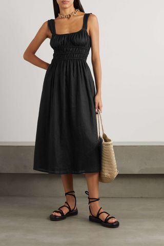 Faithfull the Brand + Emory Ruched Linen Midi-Dress
