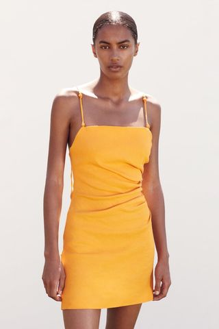 Zara + Draped Linen Blend Dress