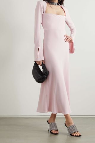 16Arlington + Leather-Trimmed Crepe Midi Dress