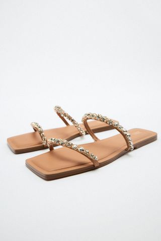 Zara + Rhinestone Flat Sandals