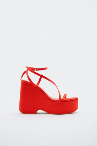 Zara + Chunky Satin Strap Wedge Sandals