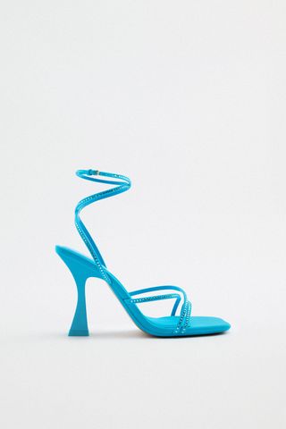Zara + High Heel Rhinestone Sandals