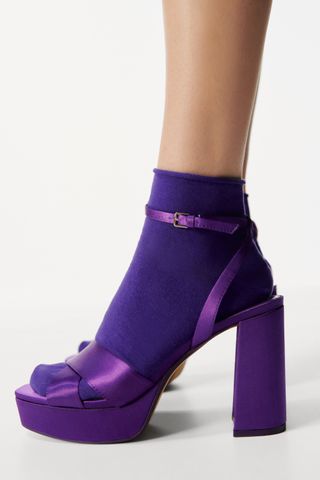 Zara + High Heeled Satin Platform Sandals