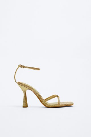 Zara + Strappy Glittery Heeled Sandals
