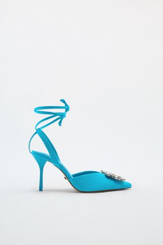 Zara + High Heel Tied Rhinestone Pumps