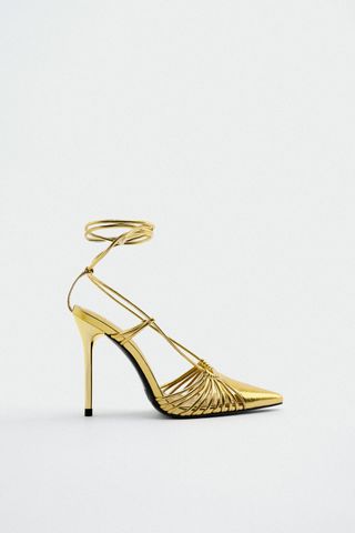 Zara + Lace Up Metallic High Heels