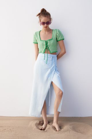 Zara + Linen Blend Skirt With Slit