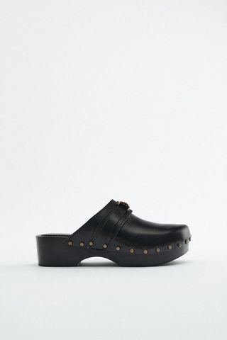 Zara + Detailed Leather Clogs