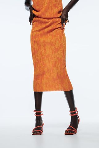 Zara + Jacquard Pleated Skirt