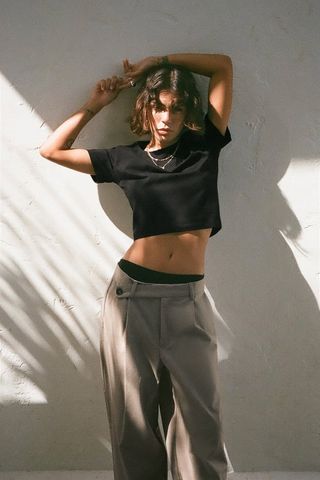 Zara + Full Length Asymmetrical Waist Pants