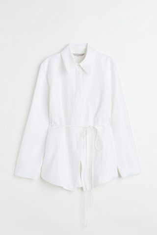 H&M + Linen-Blend Tie-Belt Shirt