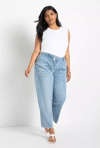 Eloquii + Relaxed Jeans With Overlap Waistband
