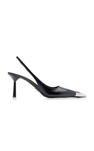 Prada + Leather Slingback Pointed-Toe Pumps