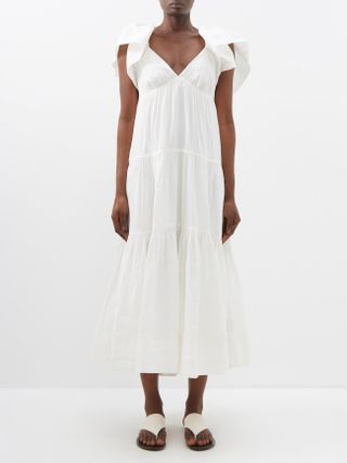 La Ligne + Stella Ruffled-Shoulder Linen-Blend Midi Dress