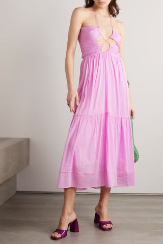 Isabel Marant + Birona Cutout Cotton and Silk-Blend Crepon Halterneck Midi Dress