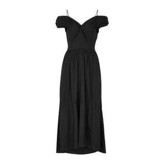 Vince + Black Off-the-Shoulder Linen-Blend Midi Dress