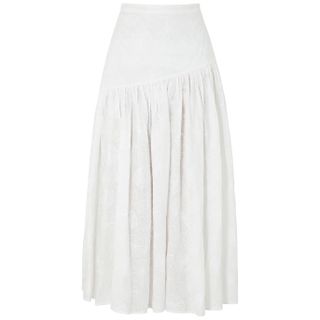 Merlette + Elinga White Embroidered Cotton Midi Skirt