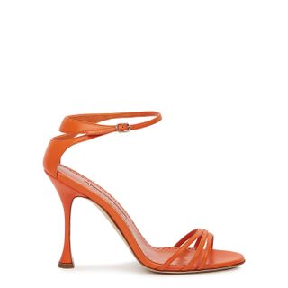 Manolo Blahnik + Caracol 105 Orange Leather Sandals