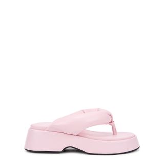 Ganni + Retro Pink Vegan Leather Flatform Sandals