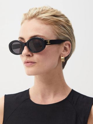Celine Eyewear + Triomphe Oval Acetate Sunglasses