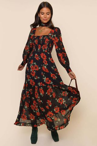 Rixo + Yas Dress in Black Poppy