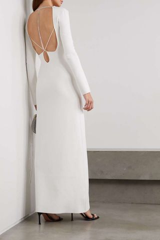 Galvan + Andromeda Open-Back Embellished Stretch-Knit Maxi Dress