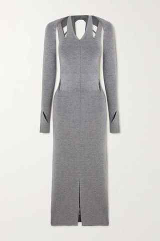 Dion Lee + Cutout Mélange Ribbed Merino Wool-Blend Midi Dress