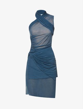 Supriya Lee + Asymmetric-Hem Halterneck Mesh Midi Dress