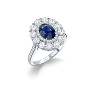 Garrard + 1735 Double Cluster Sapphire Ring in Platinum With Diamonds