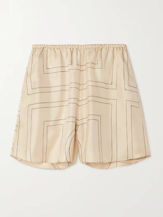 Totême + Embroidered Silk-Twill Shorts