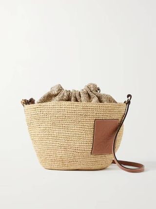 Loewe + + Paula's Ibiza Pochette Leather-Trimmed Woven Raffia Shoulder Bag