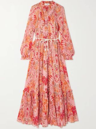 Zimmermann + Pattie Belted Floral-Print Cotton and Silk-Blend Crepon Maxi Dress