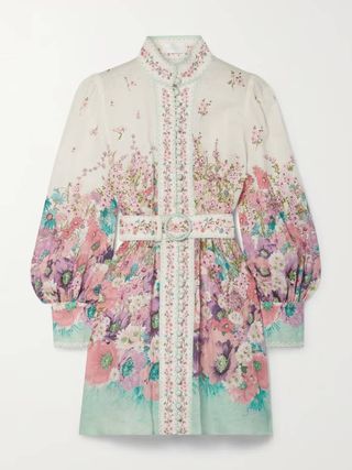 Zimmermann + Jude Belted Floral-Print Linen Mini Dress