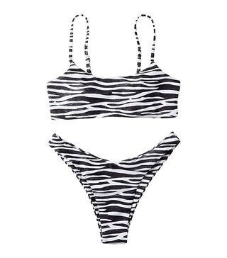 MakeMeChic + Zebra Striped High Cut Bikini Set