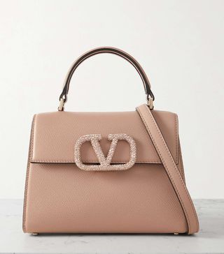 Valentino Garavani + Vsling Small Swarovski Crystal-Embellished Textured-Leather Shoulder Bag