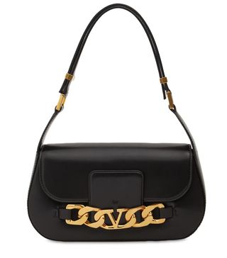 Valentino Garavani + V Logo Chain Leather Shoulder Bag