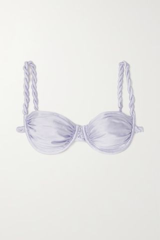 Isa Boulder + Rope Twisted Ruched Stretch-Satin Underwired Bikini Top