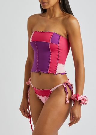 Sherris + Ruffle Pink Panelled Bandeau Bikini Top