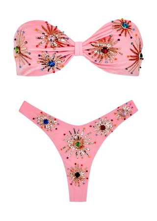 Oceanus + Stella Pink Embellished Bandeau Bikini