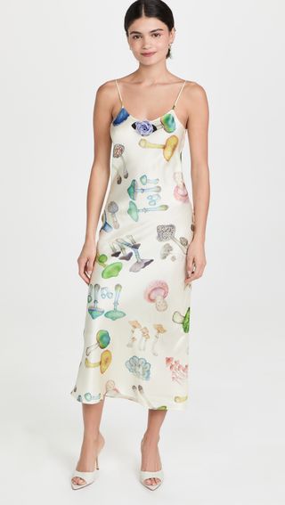 Rodarte + Off White Mushroom Printed Silk Slip Dress