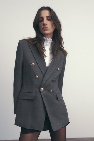 Zara + Double Breasted Buttoned Jacket