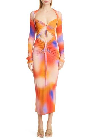 Lapointe + Aura Print Long Sleeve Cutout Jersey Body-Con Dress