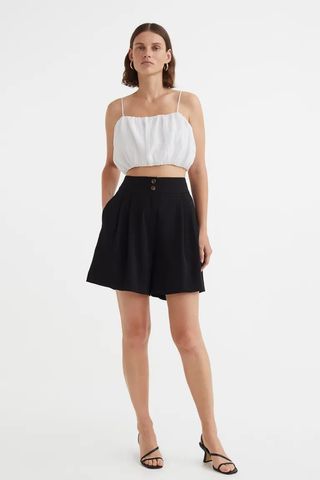 H&M + Wide-Cut Linen-Blend Shorts